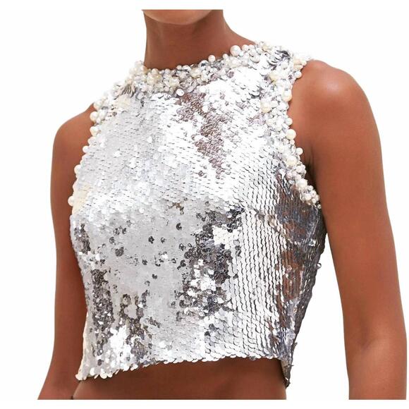 PATBO Tops - NEW PATBO women's moonlight sequin top in silver